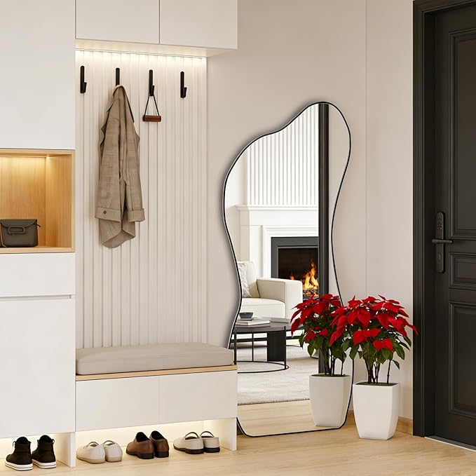 POZINO Irregular Wall Mirror, 47.2"x22" Asymmetrical Mirror, Modern Odd Shaped Frameless Decorative Mirror for Living Room Bedroom Entryway Hallway, Horizontal or Vertical Hanging
