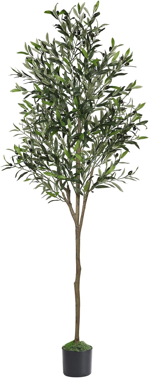 Alupssuc Olive Trees Artificial Indoor, 6FT Tall Faux Olive Tree with White Planter, Artificial Plants with Lifelike Fruits and Realistic Leaves for Modern Home Office Living Room Decor