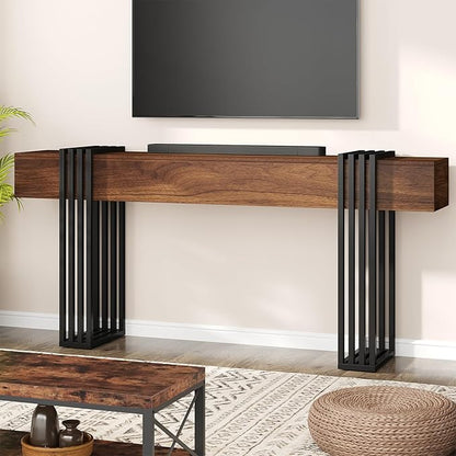 knoworld 71 Inch Long Console Table, Extra Thick Industrial Sofa Table Behind The Couch Rectangular Entryway Table for Entrance Hallway Living Room, Entire top Board & 4-Pipe Legs, Rustic Brown