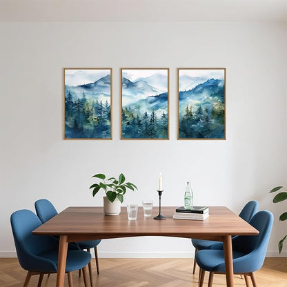 Blue Ridge Mountains Forest Framed Canvas Wall Art Set, Natural Landscape Wall Decor, Green Pine Trees Wall Painting, Woodland Artworks for Living Room, Bedroom, Dining Room-16"x24"x3