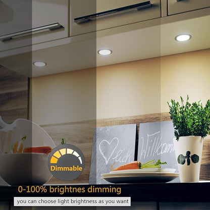 LED Puck Lights Wired Under Cabinet Lighting Dimmable,Recessed Mount,2.5In Hole Halogen Bulb Equiv,12V Under Counter Light Fixture Plug in for Kitchen,Display Shelf,Curio,4000K Daylight White,6pcs