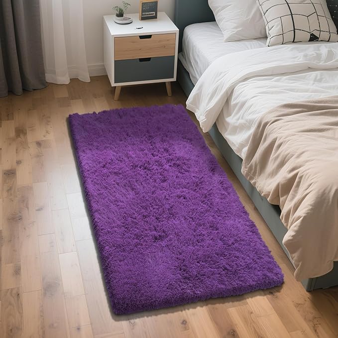 Purple Fluffy Rug Shag Area Rug, 2x4 Area Rugs for Girls Bedroom, Soft Cute Baby Play Mat, Indoor Floor Carpet for Teen, Nursery, Preppy Dorm, Plush Aesthetic Bedside Rug