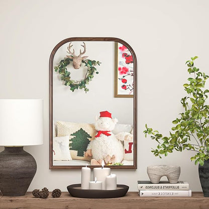 20"x30" Arch Wall Mirror Bathroom Mirror for Wall Mounted, Tempered Glass, Wood Grain Finish Frame Wall Mirror Decorative for Bedroom Living Room Entryway, Rustic Brown