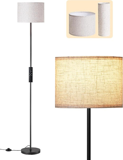 EDISHINE Upgraded Floor Lamps with 2 Lampshades, 63.7" Modern Standing Lamp with Foot Switch and Remote Control, Stepless Dimmable Minimalist Lamps for Bedroom, Office, (9W LED Bulb Included), Black