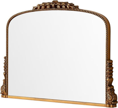SHYFOY Antique Dark-Gold Mirrors for Wall Decor Vintage Decorative Wall Mirror for Living Room Baroque Scalloped Top, Ornate Arch Mirror Wall Decor Anthropologie Dupes Home Decor