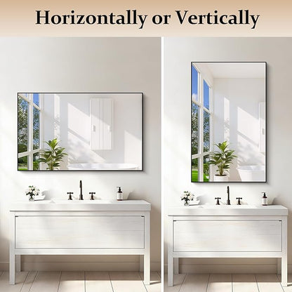 COFENY Black Bathroom Mirror for Wall, 30x48 Inch Rectangle Mirrors with Metal Frame, Modern Vanity Wall Mirror Decor for Bathroom Living Room, Entryway Hangs Horizontal or Vertical