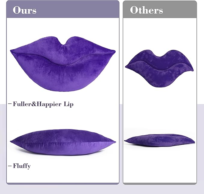 AELS 3D Large Lips Throw Pillows Smooth Soft Velvet Decorative Throw Pillows Love Pillows Cute Pillow 24 X 12 inches for Couch Sofa Bed Living Room Bedroom, Purple
