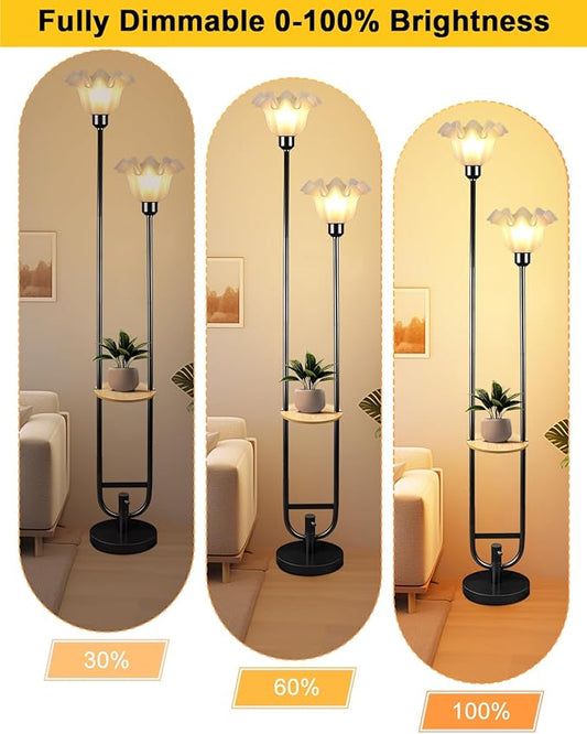 Dimmable Flower Floor Lamps with Table, 2-Lights Floral Floor Lamp, 3000K Warmwhite Modern Floor Lamp, Vintage Black Standing Lamp with 5Lbs Heavy Base for Living Room Bedroom