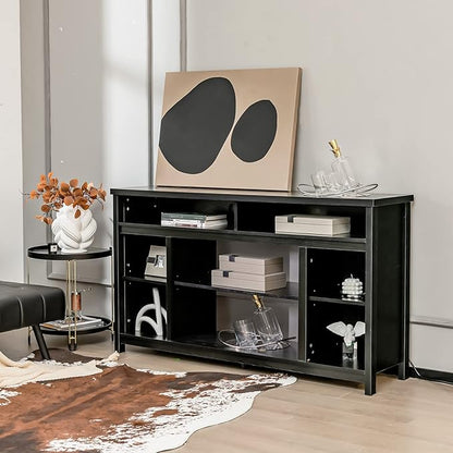 Tangkula TV Stand for TVs up to 65", Media Console Table w/Adjustable Shelf & Cable Management Holes, Modern TV Cabinet, Wooden TV Table, Entertainment Center for Living Room (Black)