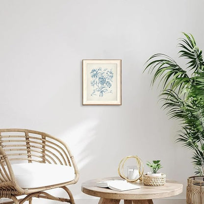 ASTRDECOR Framed Vintage Wall Art for Bathroom, Botanical Blue Wall Art for Home Decor Aesthetic, Victorian Blue Rose Bouquet Sketch Painting Floral Canvas Art Prints, Antique Flower Pictures for Living Room - 10''x12''