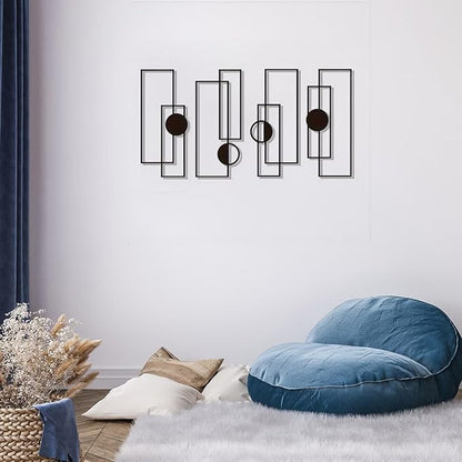 DUOOLN 4Pcs Abstract Metal Wall Art Decor,Black Modern Geometric Hanging Sign, Minimalist Single Line Art Wall Décor Sculptures, Living Room Bedroom Bathroom Office Farmhouse Decoration-15.7 * 6.89in