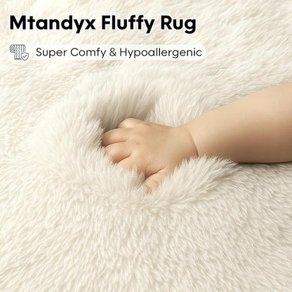 8x10 Area Rugs Living Room, Cream White Large Plush Fluffy Bedroom Carpet, Non-Slip Upgraded Indoor Thick Soft Rug, Modern Plush Carpet Suitable for Kids Home Decor Aesthetics Dorm.