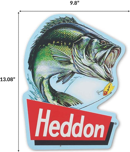 Heddon Fish Metal Sign - Vintage Fishing Wall Decor for Garage, Man Cave or Cabin