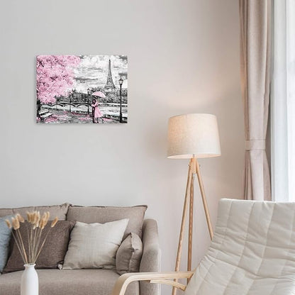 Paris Decor for Bedroom Canvas Wall Art Pink Theme Girls Room Wall Decor Black and White Eiffel Tower Pictures for Bathroom Wall Decor Modern Artwork for Wall Art Framed Wall Decoration Size 12x16