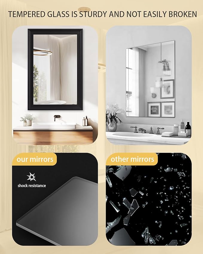 Black Wood Mirror for Bathroom,Rectangle Rustic 24 x 36 inch Vanity Mirror for Wall,Wooden Wall-Mounted Hanging Mirror for Entryway,Bedroom or Living Room