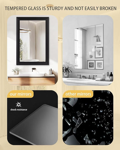 Black Mirror for Bathroom,Rectangle Rustic 30 x 36 inch Vanity Mirror for Wall,Wall-Mounted Hanging Mirror for Entryway,Bedroom or Living Room