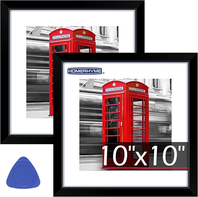10x10 Picture Frame, 2 Pack Black Photo Frame with HD Plexiglass, Fits Pictures 8x8 with Mat or 10 x10 Without Mat, Wall Hanging Photo Frames Poster Frames for Collage Wall Decor
