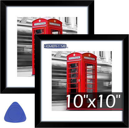 10x10 Picture Frame, 2 Pack Black Photo Frame with HD Plexiglass, Fits Pictures 8x8 with Mat or 10 x10 Without Mat, Wall Hanging Photo Frames Poster Frames for Collage Wall Decor