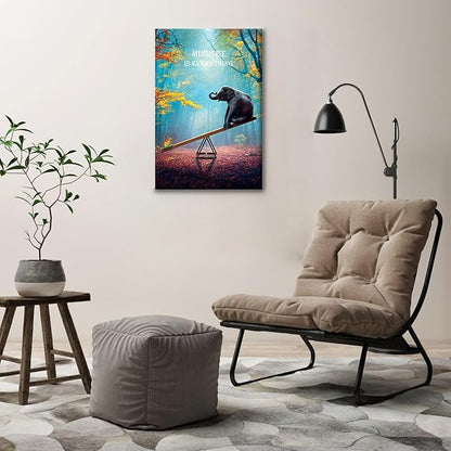 Elephant Wall Art Mindset Motivation Office Wall Canvas Animals Poster Framed Artwork for Living room Ready to Hang (16x24 inch)