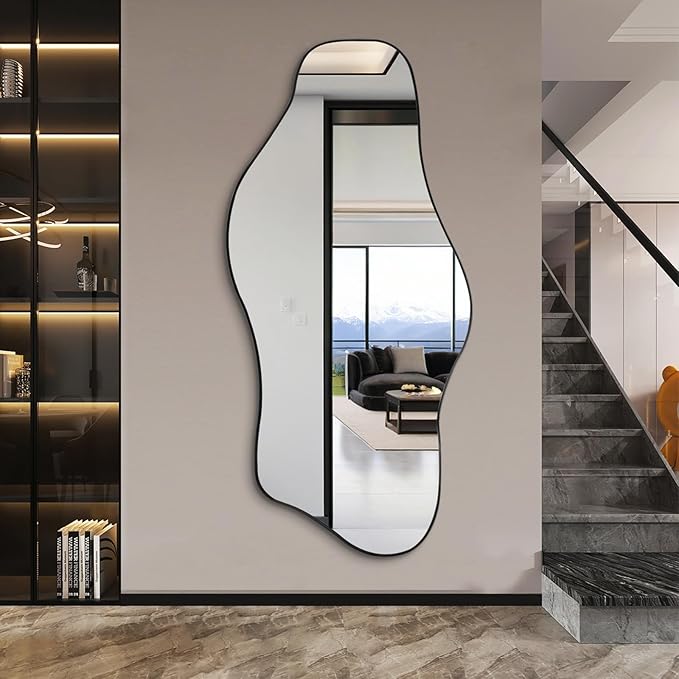 Irregular Mirror Full Length, 67"x31" Asymmetrical Tempered Glass Mirrors, Modern Large Organic Frameless Mirrors for Living Room Bedroom Hallway Entryway, Horizontal or Vertical Hanging