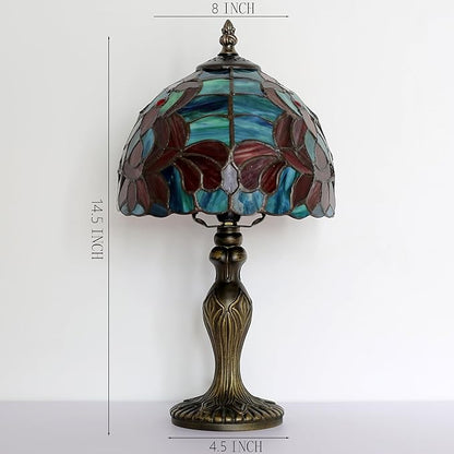 Tiffany Style Lamp Stained Glass Table Lamp 8 x 14.5 Mini Accent Light Lotus Design Small Decorative Bedside Memory Lamp