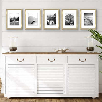 Americanflat 9x12 Picture Frame with Polished Plexiglass - Set of 5 - Use as 6x8 Frame with Mat or Display 9x12 Photo Without Mat - Galleria Collection - Picture Frames for Wall Display - Gold
