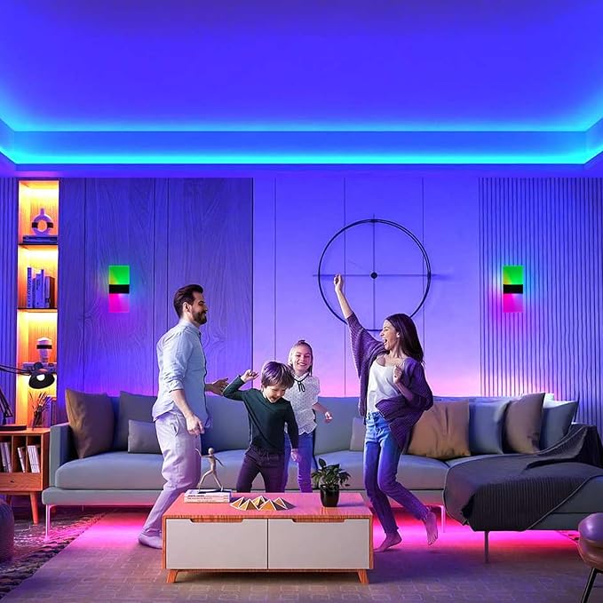 12 Color Changing RGB Wall Sconce, Rechargeable Battery Operated LED Wall Light, Remote Dimmable Magnetic Night Light for Bedroom Hallway Stairway Decor