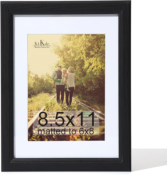 KTKDE 8.5X11 Picture Frame,Display Pictures 6x8 with Mat or 8.5x11 Without, Tempered Glass, 8.5by11 black Wooden Frames Wall or Tabletop Frame,Certificate Document Diploma Award Frame best gift