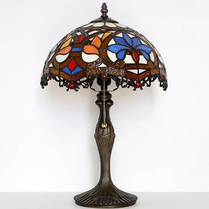 Tiffany Lamp Stained Glass Table Lamp 12 x 19” Yellow Phoenix Tail Style Bedside Reading Lamp Decorative Lamp for Desk Living Room Bedroom Office Study Light Home Decor Gift