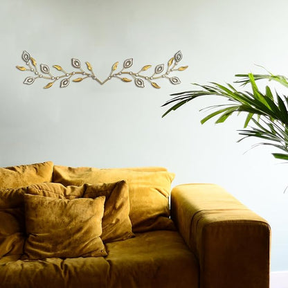 sxnzequnze 2 Sets Leaf Wall Art for Home Metal Bling Rhinestones Ready to Hang Tree Branch Leaves Olive Vine Wrought Iron Hanging Sculpture Pieces Wall Decor Pcs - 16.5in