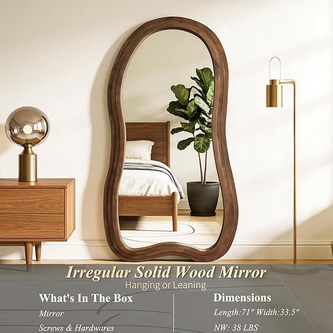 Irregular Full Length Mirror, 71"x33.5" Oversized Organic Floor Mirrors with Triple Layer Solid Wood Frame, Premium Asymmetrical Mirror for Living Room Entryway Cloakroom, Leaning/Hanging