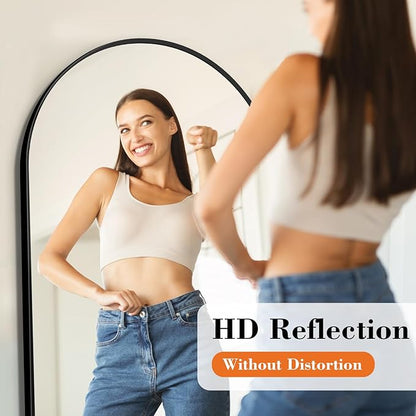 Sweetcrispy 56"x15" Arched Full Length Mirror, Full Body Mirror with Aluminum Alloy Thin Frame, Leaning or Standing, Suitable for Bedroom, Livingroom, Cloakroom, Black