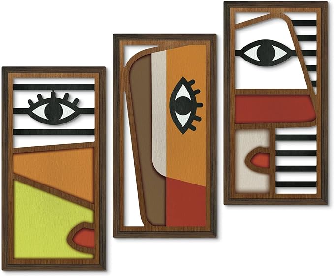 Putuo Decor Abstract Picasso Wall Decor, Set of 3 Modern Minimalist Face Boho Wall Art, Mid Century Aesthetic Style for Living Room Bedroom 16x8 in