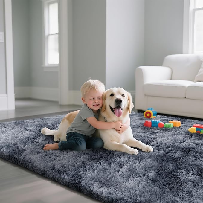 yongyangjuxin Fluffy Rug Shag Area Rug, Mottling Dark Grey 10x14 Area Rugs for Bedroom, Super Soft Shag Rugs for Living Room Bedroom Kids Room Home Decor, Upgrade Anti-Skid Rectangular Fuzzy Rug