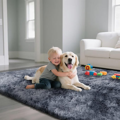 yongyangjuxin Fluffy Rug Shag Area Rug, Mottling Dark Grey 9x12 Area Rugs for Living Room, Large Shag Area Rugs for Bedroom Kids Room Home Decor, Upgrade Anti-Skid Rectangular Fuzzy Rugs
