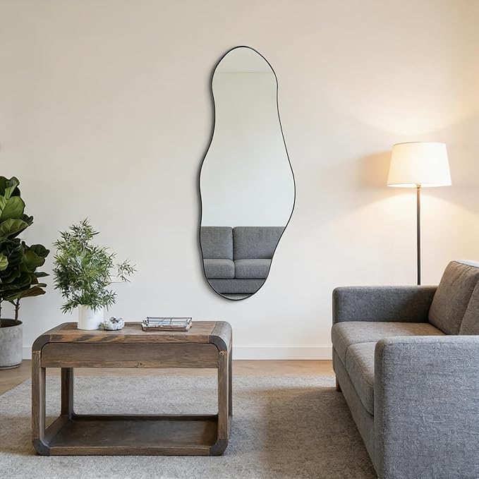 Irregular Mirror, 47"x20.5" Asymmetrical Mirrors with Metal Frame, Modern Abstract Wall Mirror for Living Room Bathroom Bedroom Hallway Entryway, Hangs Vertically or Horizontally