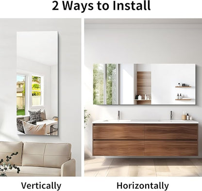 CILIBER Frameless Mirror, 24x60 Mirrors for Wall, Large Bathroom Mirror for Over Sink, Rectangle Frameless Vanity Mirror with Polished Edge, 3mm Tempered Glass, Hangs Horizontally or Vertically