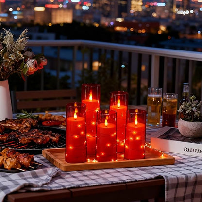 kakoya Flameless LED Candles with Timer 24 Pc Flickering Flameless Candles for Romantic Ambiance and Home Decoration Stable Acrylic Shell,with Embedded Star String，Battery Operated Candles（Red）