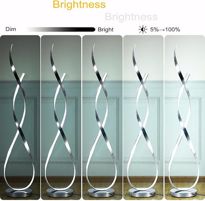 Chrome Spiral Floor Lamp, 54.3inch Tall LED Modern Standing Floor Lamp with Remote Control, 3 Color Dimmable 40W 4000LM Super Bright Floor Lamps for Living Room Bedroom