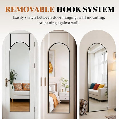 DUMOS Full Length Mirror 47x14 Inches - Arched Full Body Door Hanging Wall Mounted Aluminum Alloy Frame Mirror for Bedroom, Dressing Room, Entryway, Black