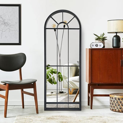 HQiJun Wall Mirror Window Decorative Mirrors Arched Farmhouse for Living Room Bedroom Entryway Bathroom Vanity (Black,47” x17” x1”)