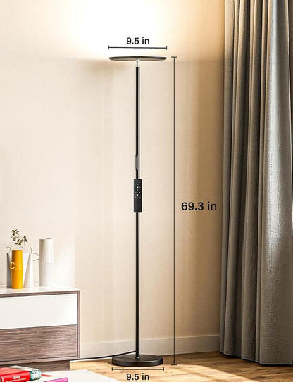 Modern LED Floor Lamp - Remote & Touch Control, 40W/2400LM Sky Torchiere Standing Lamp, Fully Dimmable, 3 Color Temperatures, Ideal for Living Room & Bedroom, Easy to Assemble
