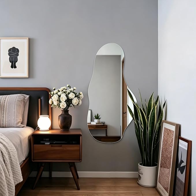 Niccy 48"×24" Frameless Cloud Full Length Mirrors, Long Wall-Mounted Mirror for Living Room, Large Full Body Mirror, Explosion-Proof Tall Hanging-Mirror for Bathroom Bedroom Entryway Decor
