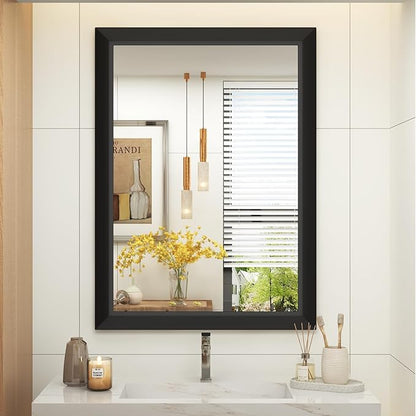 SMIROR Matte Black Bathroom Mirror for Over Sink 26x 36 inch, Metal Thick Frame Rectangle Vanity Mirror for Wall, Anti-Rust, Horizontally or Vertically Mounted