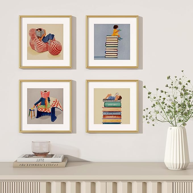 Fun Memories 12x12 Gold Picture Frame, Square 12 x 12 Photo Frame for Wall Gallery, Metal Picture Frame 12x12 with Real Glass, Matted to 10x10, Modern 12 x 12 Aluminum Frames for Home Decor