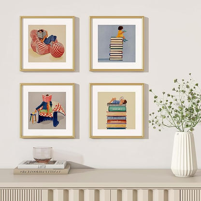 Fun Memories 12x12 Gold Picture Frame, Square 12 x 12 Photo Frame for Wall Gallery, Metal Picture Frame 12x12 with Real Glass, Matted to 10x10, Modern 12 x 12 Aluminum Frames for Home Decor