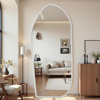 Suidia Full Length Mirror, Oversized Floor Mirror with Solid Wood Frame, Large Standing Mirror for Bedroom Living Room, Wood Art Style, White, 74" L x 32" W