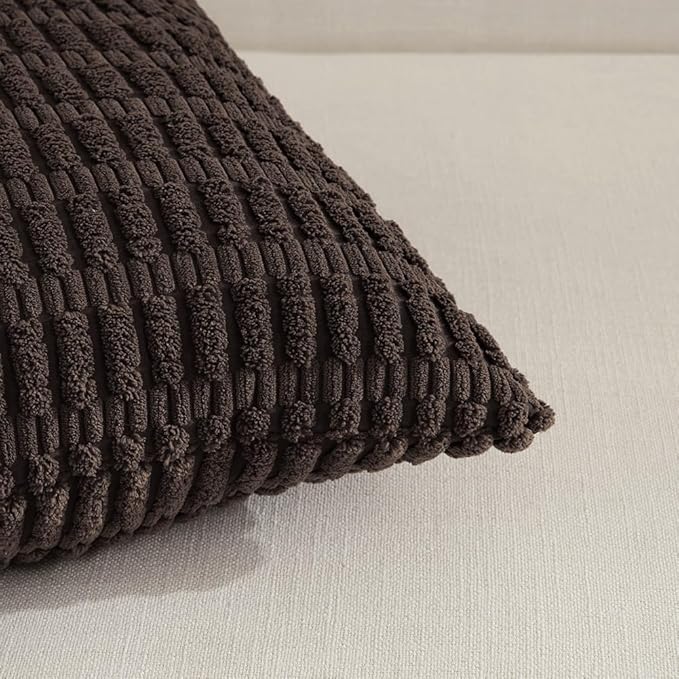 Fancy Homi 4 Packs Decorative Throw Pillow Covers for Living Room Couch Bed, Modern Farmhouse Boho Home Décor Accent Cushion Case, 12" x 12", Dark Brown