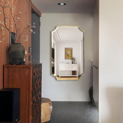 POZINO Rectangle Beveled Mirror, 24"x40" Brushed Gold Bathroom Vanity Mirrors with Stainless Steel Frame, Modern Aesthetic Wall Mirror for Hallway Entryway Living Room, Horizontal or Vertical Hanging