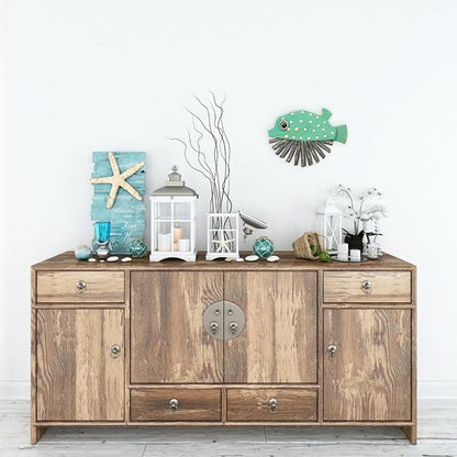 Driftwood Fish Nautical Wall Decor - 13"x 9" Handmade Wooden Rustic Coastal Wall Art for Living Room, Bedroom, Office, Bathroom - Ocean Beach Decoration (Nibbles)